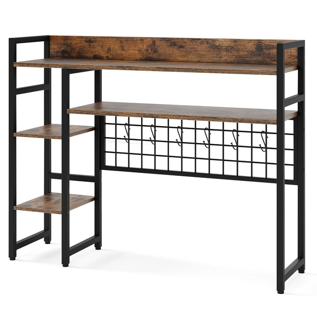 Stalo lentynų organizatorius su 4 lygiais ir 6 kabliukais, rudas