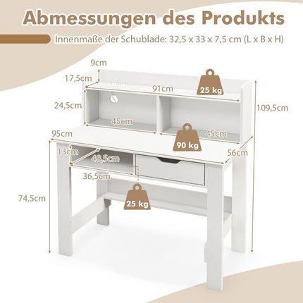 Stalas su lizdais Mažas kompiuterio stalas su priedu 95 x 56 x 109,5 cm baltas
