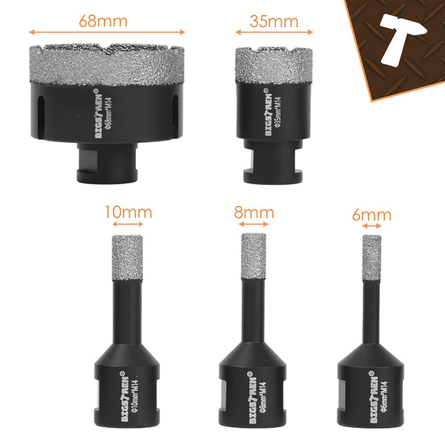 Diamond Hole Saw Set, 6 Pcs, 6–68 mm, M14 Adapter