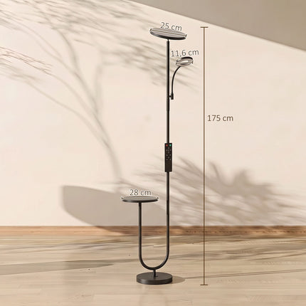 Dimmable LED Floor Lamp with Side Table and Reading Light, Remote Control, Black
