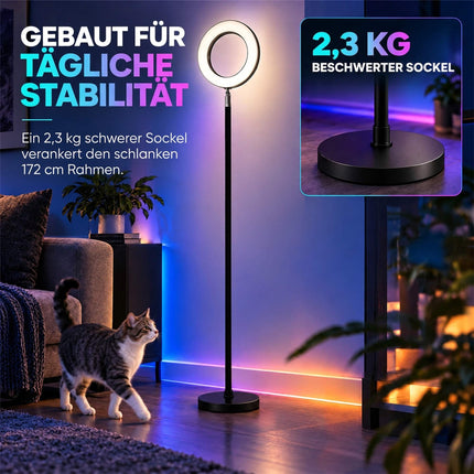 Dimmable RGB Floor Lamp 42 W with Rotating Ring Head, Voice Control, Black