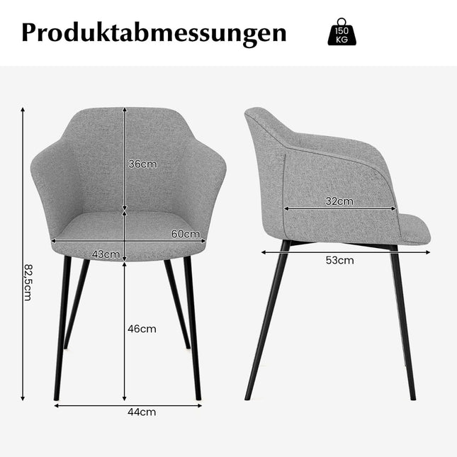 Valgomojo kėdžių komplektas, 2 vnt., šviesiai pilkos spalvos, ergonomiškas atlošas