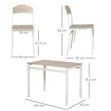 Valgomojo grupės 5 dalių valgomojo stalų komplektas su medžio raštu MDF + metalu, pilkas + baltas, 1 stalas + 4 kėdės