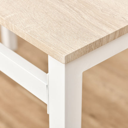 Valgomojo grupės 5 dalių valgomojo stalų komplektas su medžio raštu MDF + metalu, pilkas + baltas, 1 stalas + 4 kėdės
