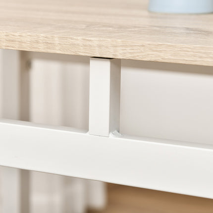 Valgomojo grupės 5 dalių valgomojo stalų komplektas su medžio raštu MDF + metalu, pilkas + baltas, 1 stalas + 4 kėdės
