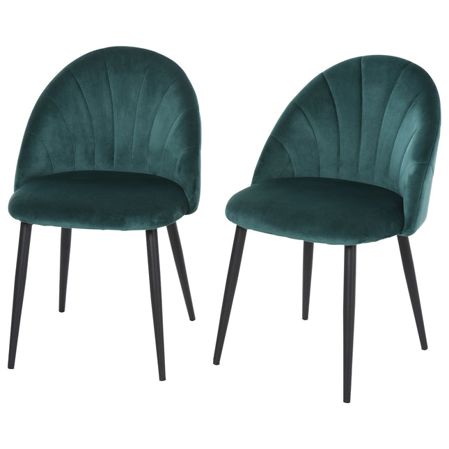 Modern dining chairs in green velvet, set of 2, upholstered