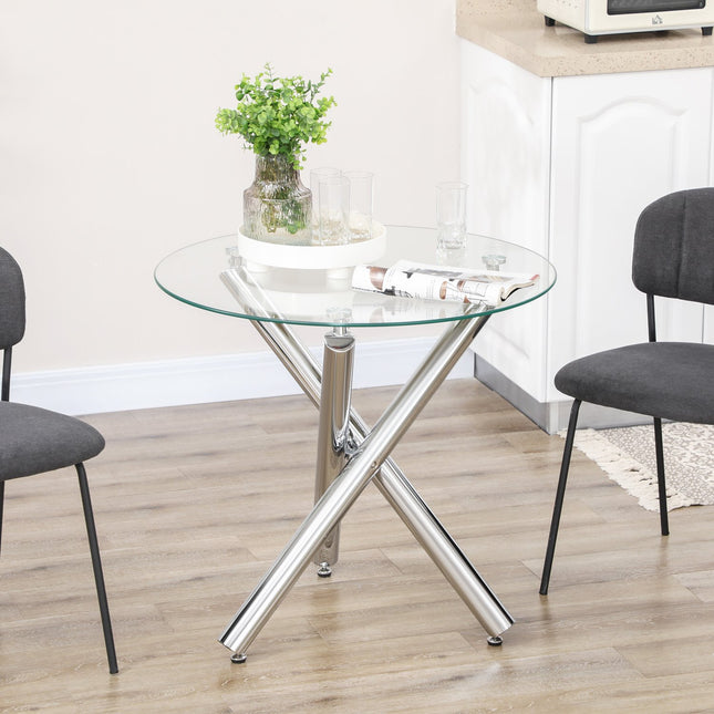 Round glass dining table, Steel base, Seats 4, Ø80 cm