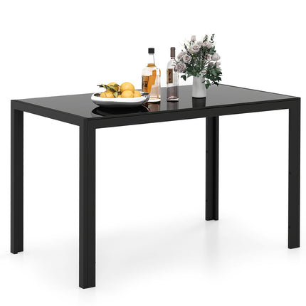 Valgomojo stalas 4 asmenims, stiklinis stalviršis, juodas metalinis rėmas, 120x70x75 cm