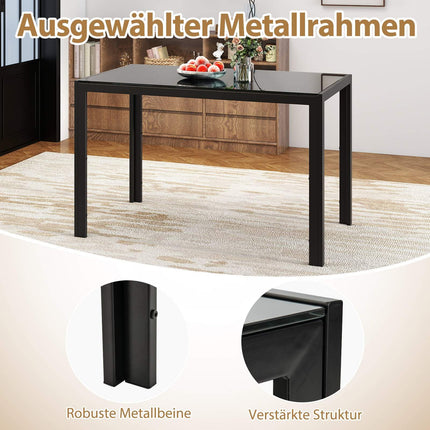 Valgomojo stalas 4 asmenims, stiklinis stalviršis, juodas metalinis rėmas, 120x70x75 cm