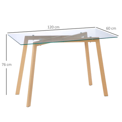 Valgomojo stalas 4 asmenims, stiklinis stalviršis, plieninis rėmas, 120x60 cm