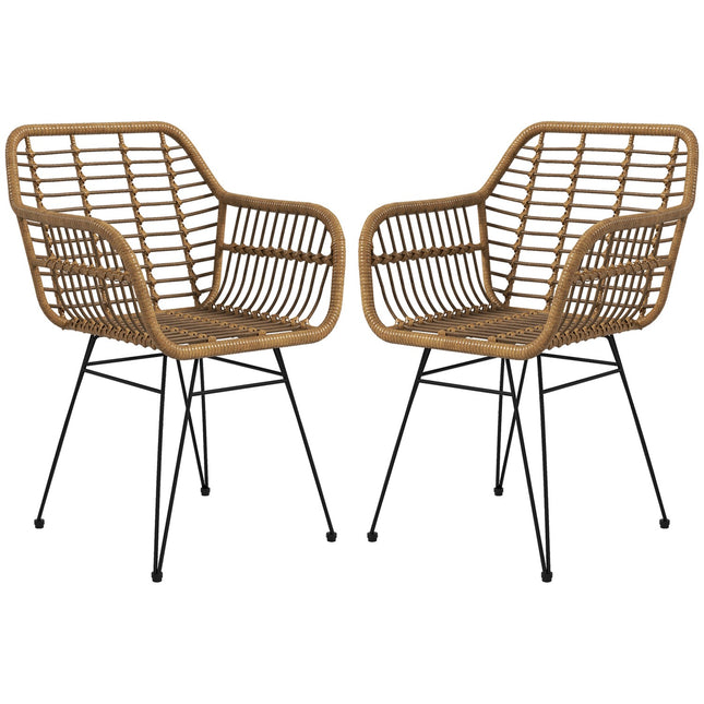 Set of 2 dining chairs in light brown steel with backrest
