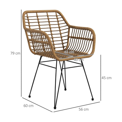 Set of 2 dining chairs in light brown steel with backrest