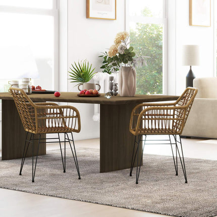 Set of 2 dining chairs in light brown steel with backrest