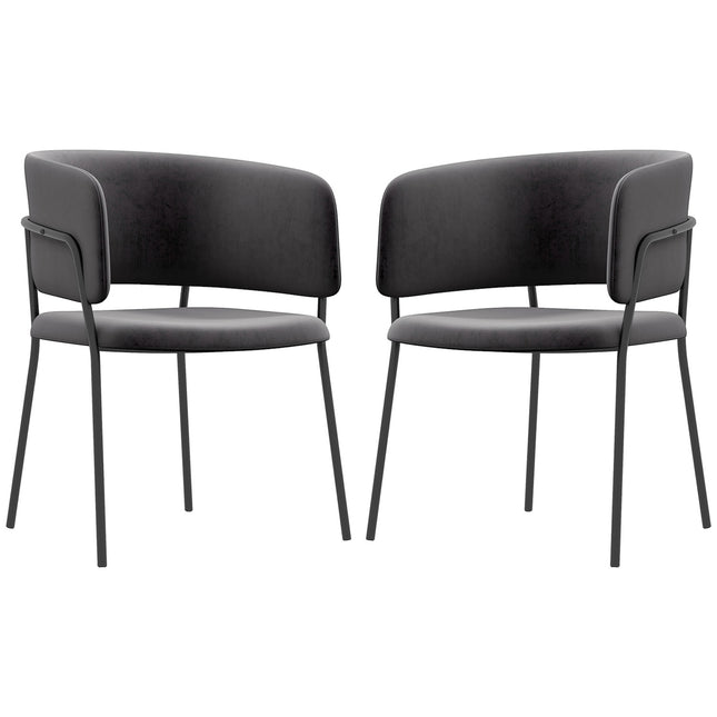 Set of dining room chairs, velvet look, grey, steel legs