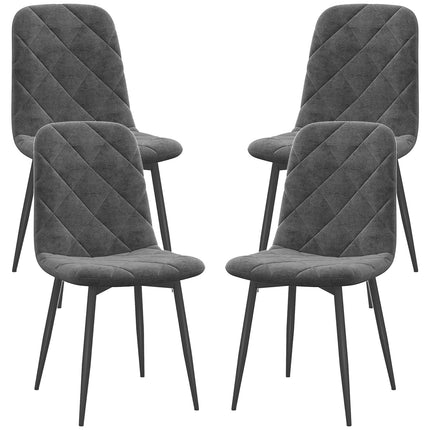 Dining room chairs, set of 4 kitchen chairs with backrest, velvet look, upholstered chairs with metal legs, for dining table, grey