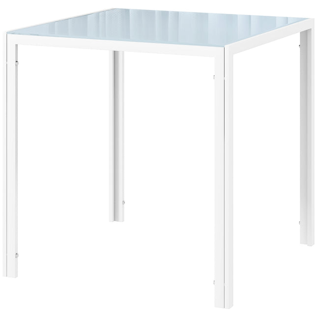 Valgomojo stalas Kvadratinis virtuvės stalas 4 asmenims, valgomojo stalas pagamintas iš grūdinto stiklo, keliamoji galia iki 80 kg, virtuvei, valgomajam, 75 x 75 x 75 cm, baltas