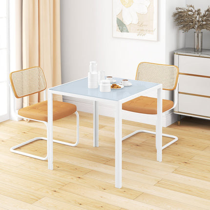 Valgomojo stalas Kvadratinis virtuvės stalas 4 asmenims, valgomojo stalas pagamintas iš grūdinto stiklo, keliamoji galia iki 80 kg, virtuvei, valgomajam, 75 x 75 x 75 cm, baltas