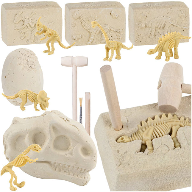 Dinozaurų kasinėjimų rinkinys vaikams - 5 skeletai, įrankiai įtraukti