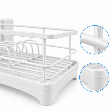 Dish Drainer with Rotating Drain and Cutlery Holder, White, 43 cm Wide