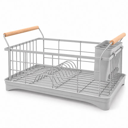 Dish Drying Rack with Drainage Tray and Cutlery Basket, Grey, 360° Outlet
