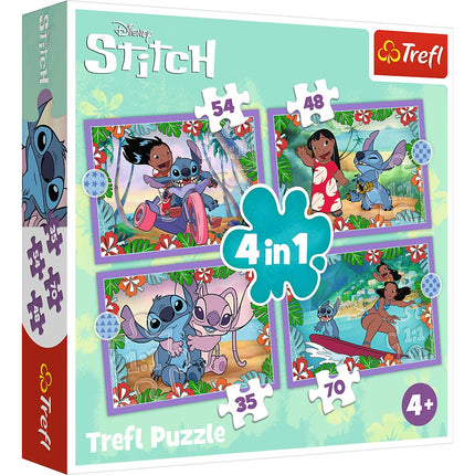 „Disney Stitch“ 4 viename dėlionių rinkinys vaikams ir suaugusiems