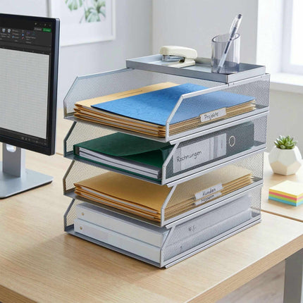 Dokumentų tvarkyklė, metalinis tinklelis, 4 pakopų A4 formato padėklai