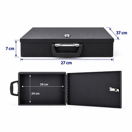 Document Safe A4 with Key Lock and Folding Handle, Iron, Black