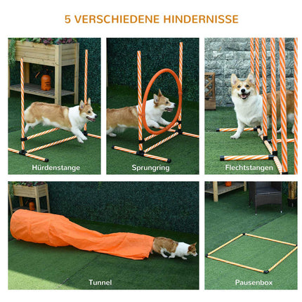 Šunų vikrumo rinkinys Šunų dresūros rinkinys su tuneliu šunų dresūrai augintiniams su krepšiu, lengvai nešiojamas, plastikinis, poliesteris, oranžinė + balta