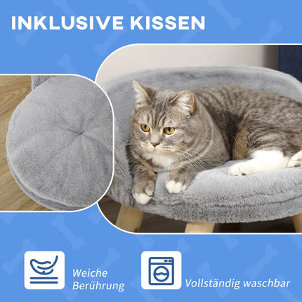 Gray dog and cat bed with non-slip wooden feet, 40.5 cm