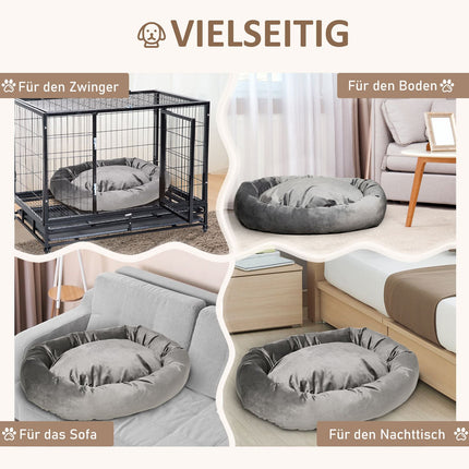 Round dog bed - velvet smooth polyester, removable cover, gray