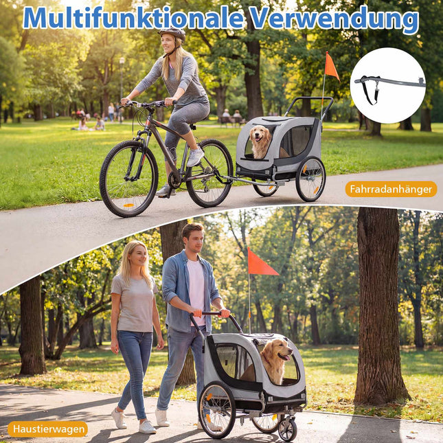 Šunų dviračių priekaba ir vežimėlis, 80 kg talpa, tinkliniai langai