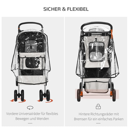 Collapsible dog carriage with rain cover, mesh window and cup holder