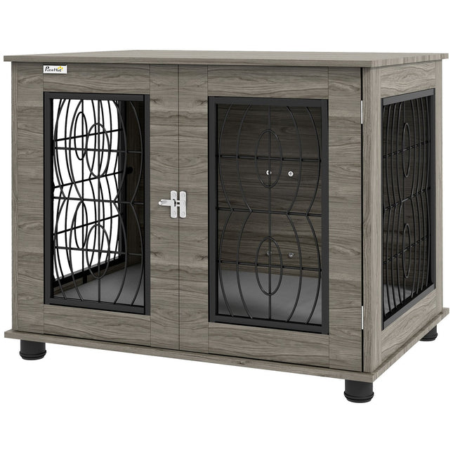 Lockable Gray Dog Kennel with Cushion, 80x56x63cm