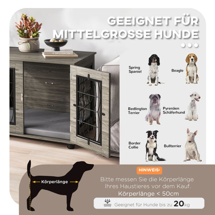 Lockable Gray Dog Kennel with Cushion, 80x56x63cm