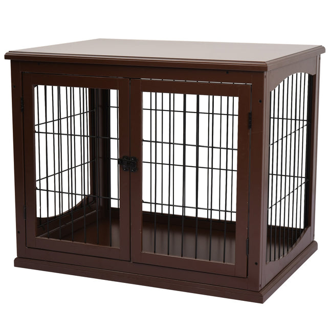 Lockable brown dog house, small dogs, double entrances