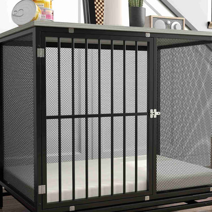 Lockable dog box with cushion, Grey, 88 x 55 x 71 cm