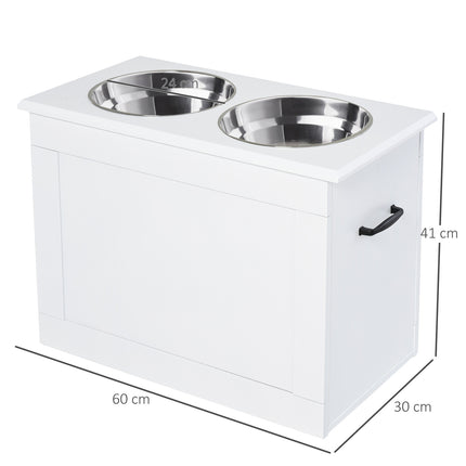 Dog food station with storage - White, 60x30x41cm