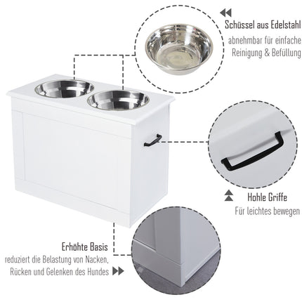 Dog food station with storage - White, 60x30x41cm