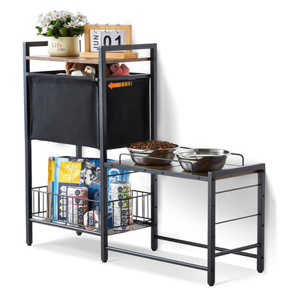 Dog Feeding Station with Storage, 4 Adjustable Heights, Black