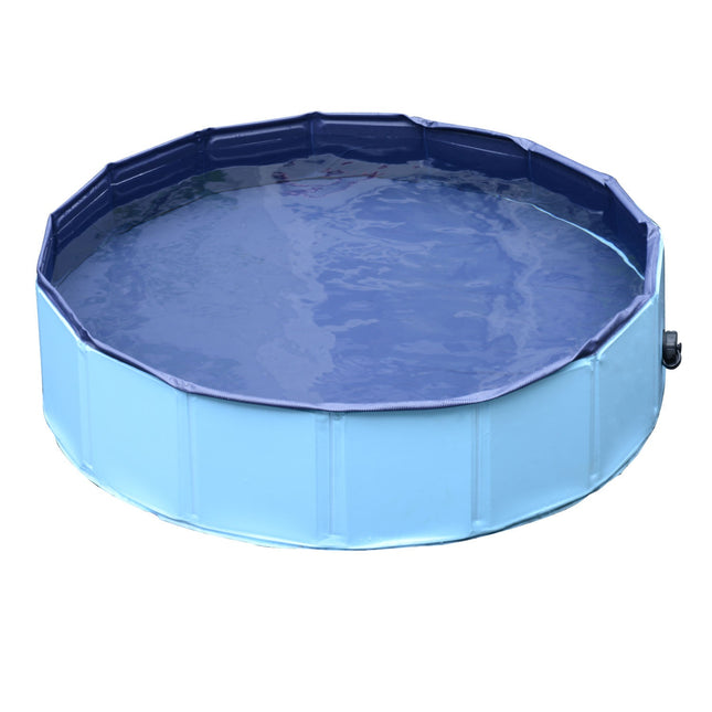 Šunų baseinas, tvirtas vaikų baseinas šunims, baseinas pagamintas iš PVC + medžio, mėlynas, Ø80 x 20 cm, vasaros pramogos