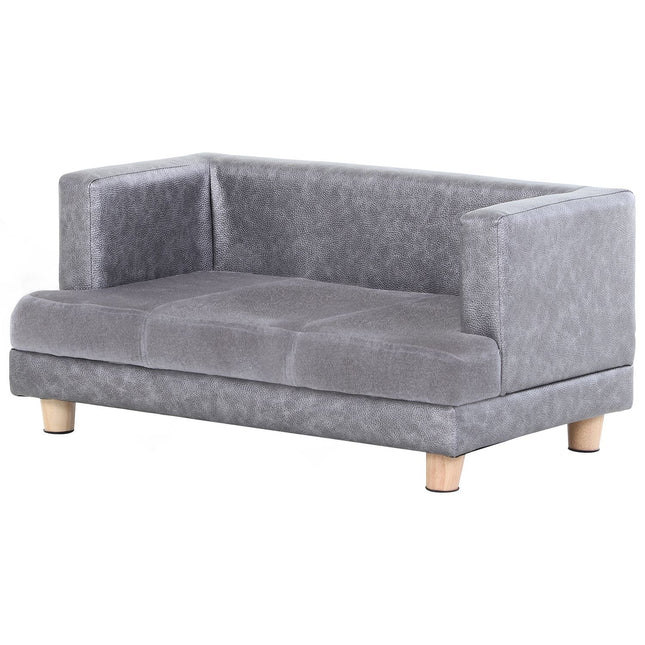 Šuns Sofa Patogi Augintinio Sofa Iš Dirbtinės Odos Ir Trumpo Pliušo, Pilka, 68X41X32Cm