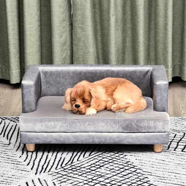 Šuns Sofa Patogi Augintinio Sofa Iš Dirbtinės Odos Ir Trumpo Pliušo, Pilka, 68X41X32Cm