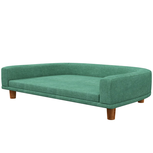 Šuns sofa, patogi augintinio sofa su pagalvėle, idealiai tinka dideliems šunims, iškilus dizainas, medinės kojelės, žalia, 98 x 67 x 25 cm