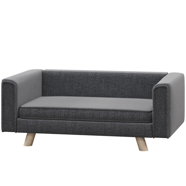 Šuns sofa, šuns guolis su iškiliu dizainu, nuimamas, skalbiamas užvalkalas, augintinio sofa su medinėmis kojelėmis, mažiems / vidutinio dydžio šunims, pilka