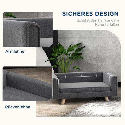 Šuns sofa, šuns guolis su iškiliu dizainu, nuimamas, skalbiamas užvalkalas, augintinio sofa su medinėmis kojelėmis, mažiems / vidutinio dydžio šunims, pilka