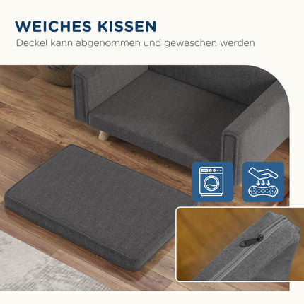 Šuns sofa, šuns guolis su iškiliu dizainu, nuimamas, skalbiamas užvalkalas, augintinio sofa su medinėmis kojelėmis, mažiems / vidutinio dydžio šunims, pilka