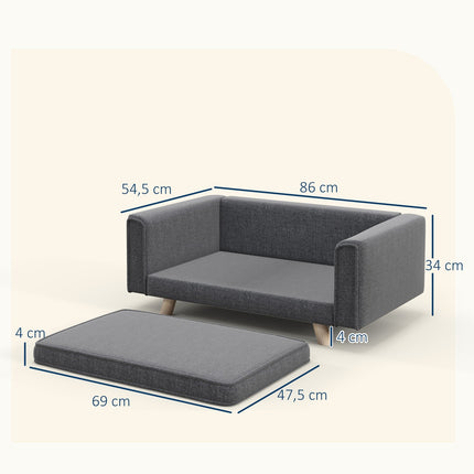 Šuns sofa, šuns guolis su iškiliu dizainu, nuimamas, skalbiamas užvalkalas, augintinio sofa su medinėmis kojelėmis, mažiems / vidutinio dydžio šunims, pilka