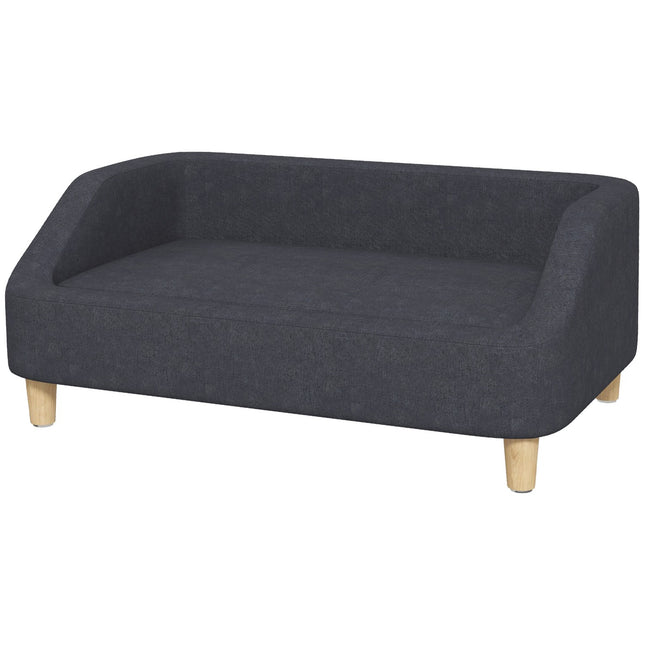 Šuns sofa-naminio gyvūnėlio sofa vidutiniams ir dideliems šunims, paaukštintas dizainas su medinėmis kojelėmis, tamsiai pilka