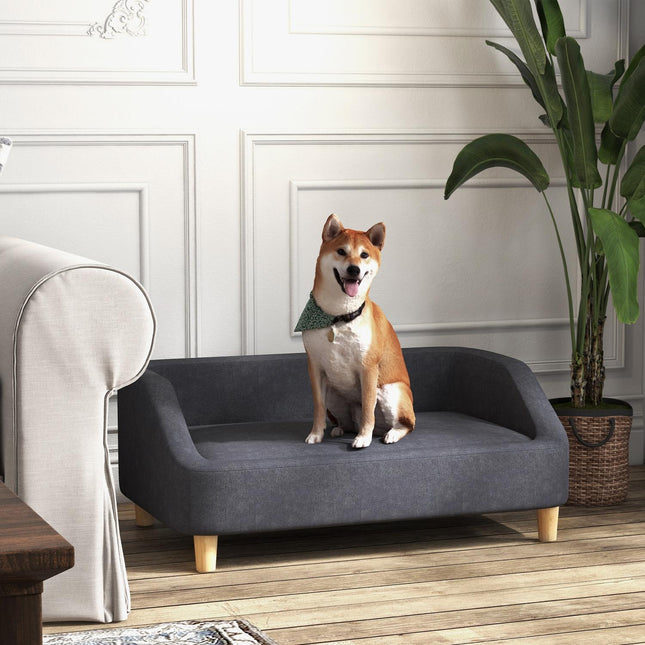 Šuns sofa-naminio gyvūnėlio sofa vidutiniams ir dideliems šunims, paaukštintas dizainas su medinėmis kojelėmis, tamsiai pilka