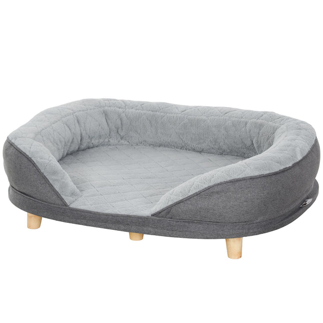 Šunų sofa-naminių gyvūnėlių sofa su atlošu ir medinėmis kojelėmis, skalbiamas užvalkalas vidutinio svorio šunims iki 25 kg, pilka